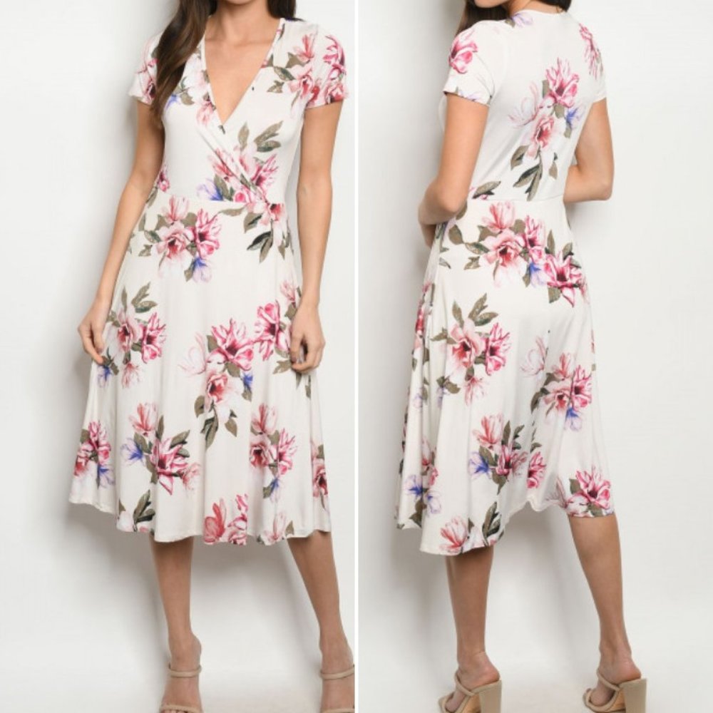 IVORY FLORAL MIDI DRESS